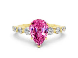 Yellow gold Pear Cut Solitaire Pink Sapphire Ring with Pave Band and Four-Prong Setting_24