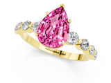 Yellow gold Pear Cut Solitaire Pink Sapphire Ring with Pave Band and Four-Prong Setting_25