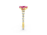 Yellow gold Pear Cut Solitaire Pink Sapphire Ring with Pave Band and Four-Prong Setting_26