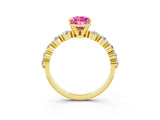 Yellow gold Pear Cut Solitaire Pink Sapphire Ring with Pave Band and Four-Prong Setting_27
