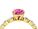 Yellow gold Pear Cut Solitaire Pink Sapphire Ring with Pave Band and Four-Prong Setting_28