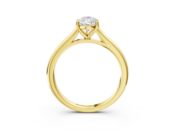 Yellow Gold Pear-Shaped Cathedral Solitaire Engagement Ring Setting with Slim Plain Band