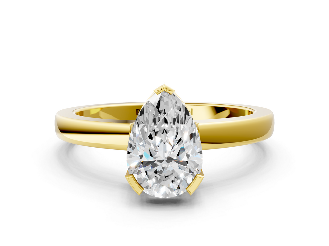 Yellow gold Pear Cut Solitaire Ring with Four-Prong Setting and Classic Band_72
