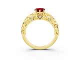 Yellow gold Pear Cut Solitaire Ruby Leaf-Inspired Vine Band Ring with Prong Setting_3