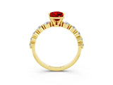 Yellow gold Pear Cut Solitaire Ruby Ring with Pave Band and Four-Prong Setting_3
