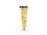 Yellow gold Pear Cut Solitaire Tanzanite Leaf-Inspired Vine Band Ring with Prong Setting_2