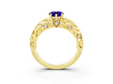 Yellow gold Pear Cut Solitaire Tanzanite Leaf-Inspired Vine Band Ring with Prong Setting_3