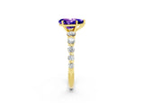 Yellow gold Pear Cut Solitaire Tanzanite Ring with Pave Band and Four-Prong Setting_2