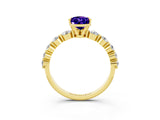 Yellow gold Pear Cut Solitaire Tanzanite Ring with Pave Band and Four-Prong Setting_3
