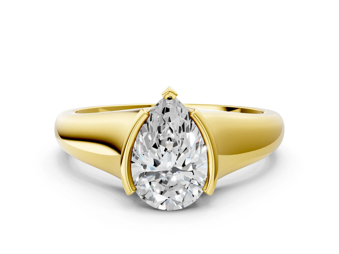 Yellow gold Pear Cut Solitaire Tension Set Diamond Ring with Split Shank Band_15