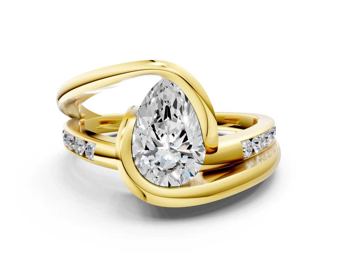 Yellow gold Pear Cut Solitaire Tension-Set Diamond Split Shank Ring_20