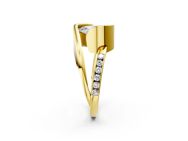 Yellow gold Pear Cut Solitaire Tension-Set Diamond Split Shank Ring
