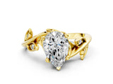 Yellow gold Pear Cut Solitaire Twist Engagement Ring with Leaf Accents and Prong Setting_15