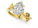 Yellow gold Pear Cut Solitaire Twist Engagement Ring with Leaf Accents and Prong Setting_16