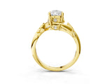 Yellow gold Pear Cut Solitaire Twist Engagement Ring with Leaf Accents and Prong Setting_18