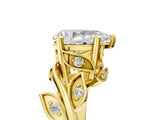 Yellow gold Pear Cut Solitaire Twist Engagement Ring with Leaf Accents and Prong Setting_20