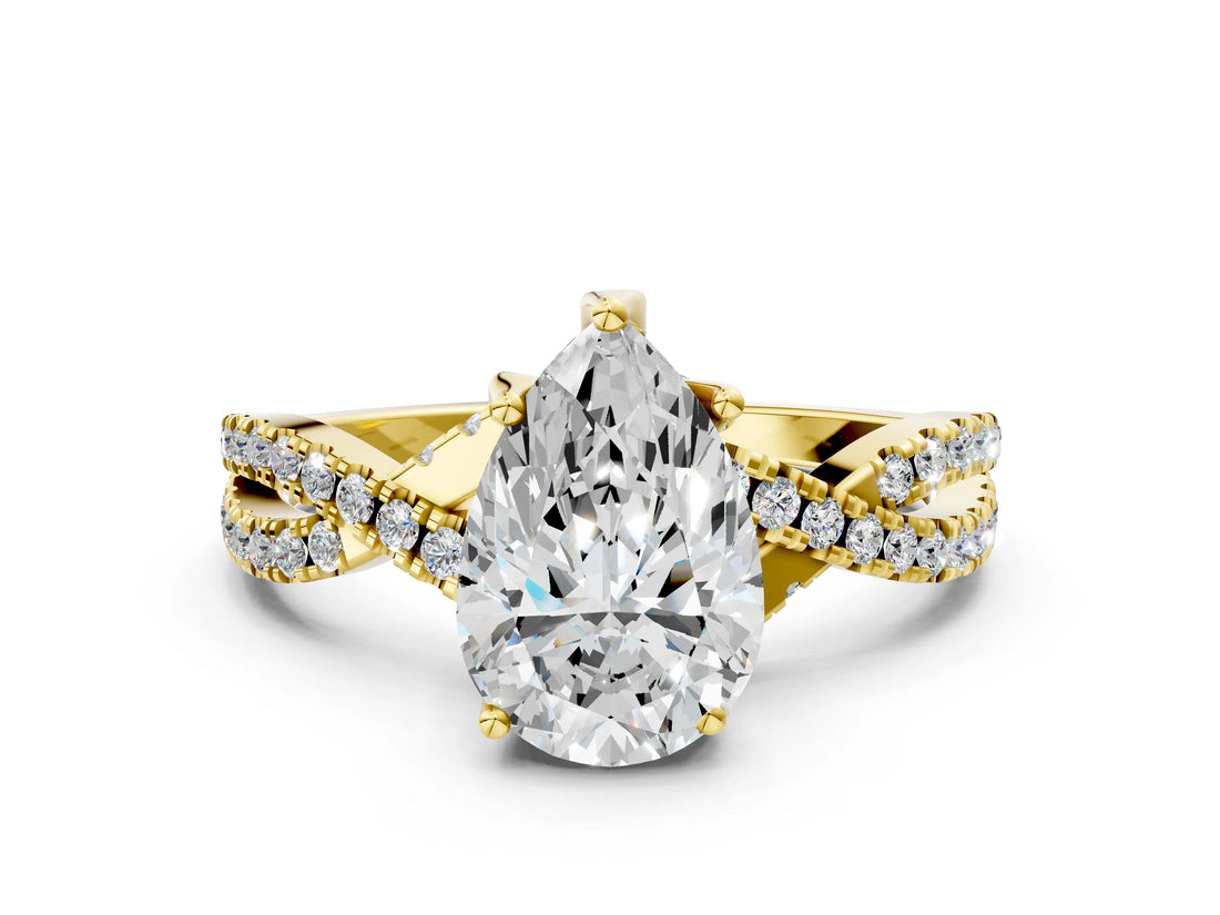 Yellow gold Pear Cut Solitaire Twist Pave Diamond Engagement Ring with Prong Setting_39