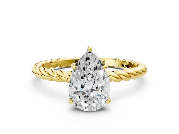 Yellow Gold Pear-Shaped Twisted Solitaire Engagement Ring Setting with Plain Rope Band