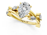 Yellow gold Pear Cut Solitaire Twisted Band Marquise Accent Prong Setting Ring_4