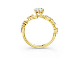Yellow gold Pear Cut Solitaire Twisted Band Marquise Accent Prong Setting Ring_6