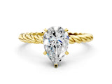 Yellow gold Pear Cut Solitaire Twisted Band with Four-Prong Setting_124