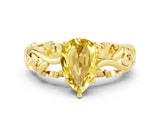 Yellow gold Pear Cut Solitaire Yellow Sapphire Leaf-Inspired Vine Band Ring with Prong Setting_24