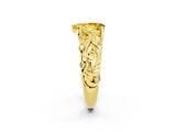 Yellow gold Pear Cut Solitaire Yellow Sapphire Leaf-Inspired Vine Band Ring with Prong Setting_26