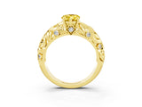 Yellow gold Pear Cut Solitaire Yellow Sapphire Leaf-Inspired Vine Band Ring with Prong Setting_27