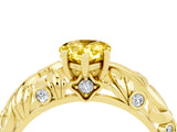 Yellow gold Pear Cut Solitaire Yellow Sapphire Leaf-Inspired Vine Band Ring with Prong Setting_28