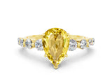 Yellow gold Pear Cut Solitaire Yellow Sapphire Ring with Pave Band and Four-Prong Setting_24
