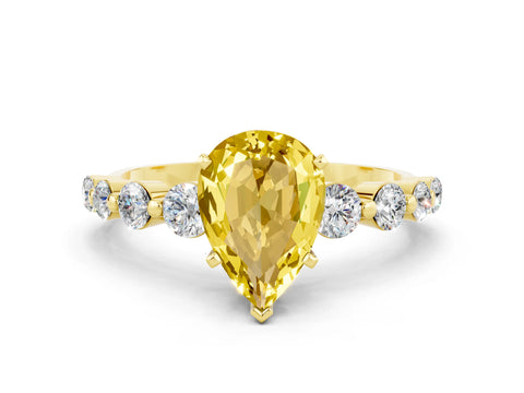 Yellow gold Pear Cut Solitaire Yellow Sapphire Ring with Pave Band and Four-Prong Setting_24