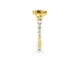 Yellow gold Pear Cut Solitaire Yellow Sapphire Ring with Pave Band and Four-Prong Setting_26