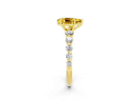 Yellow gold Pear Cut Solitaire Yellow Sapphire Ring with Pave Band and Four-Prong Setting_26