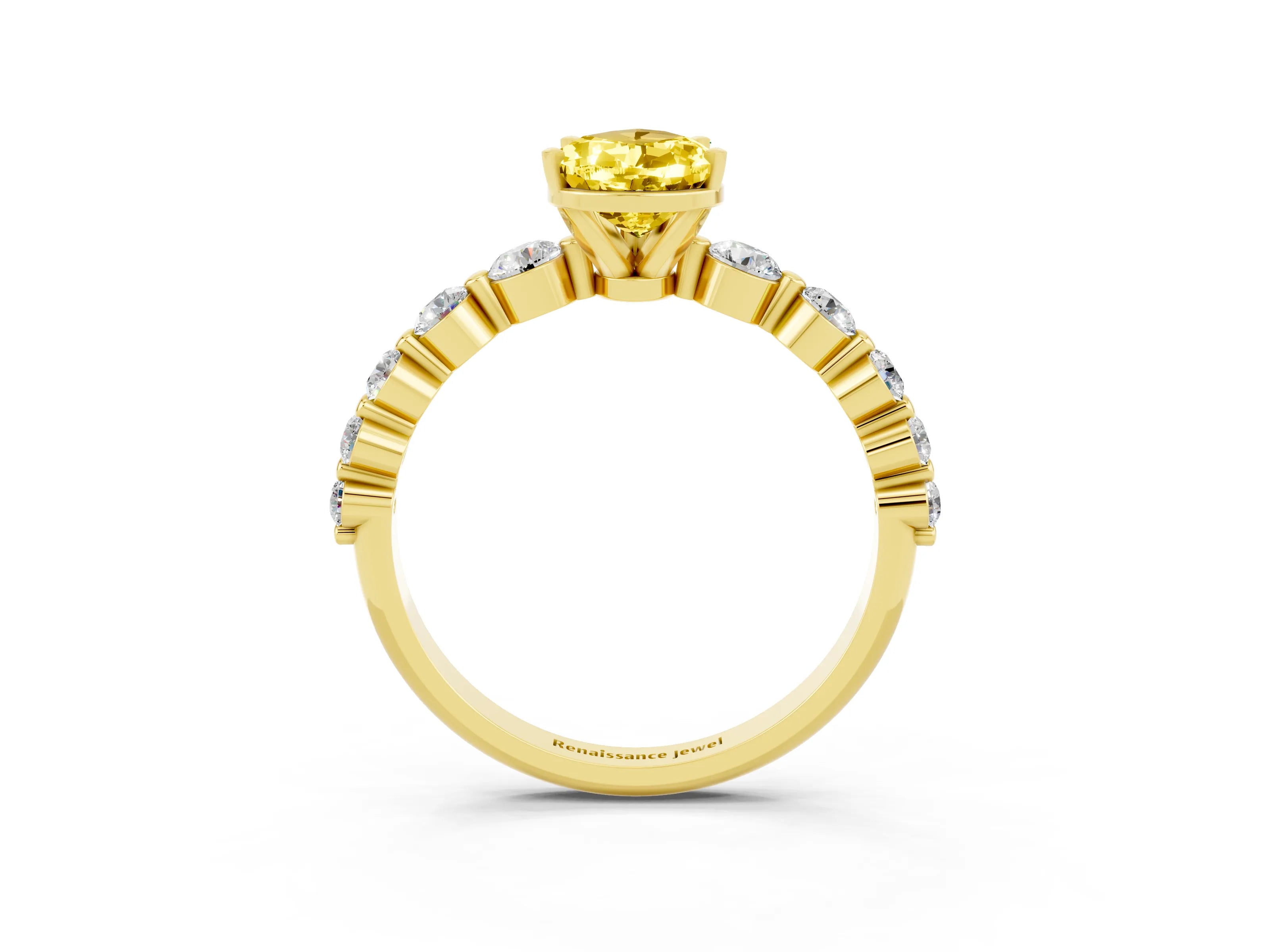 Yellow gold Pear Cut Solitaire Yellow Sapphire Ring with Pave Band and Four-Prong Setting_27