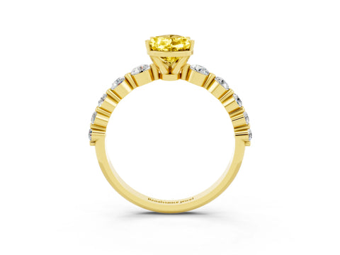 Yellow gold Pear Cut Solitaire Yellow Sapphire Ring with Pave Band and Four-Prong Setting_27