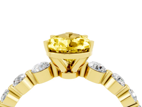 Yellow gold Pear Cut Solitaire Yellow Sapphire Ring with Pave Band and Four-Prong Setting_28