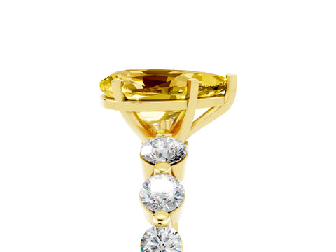 Yellow gold Pear Cut Solitaire Yellow Sapphire Ring with Pave Band and Four-Prong Setting_29