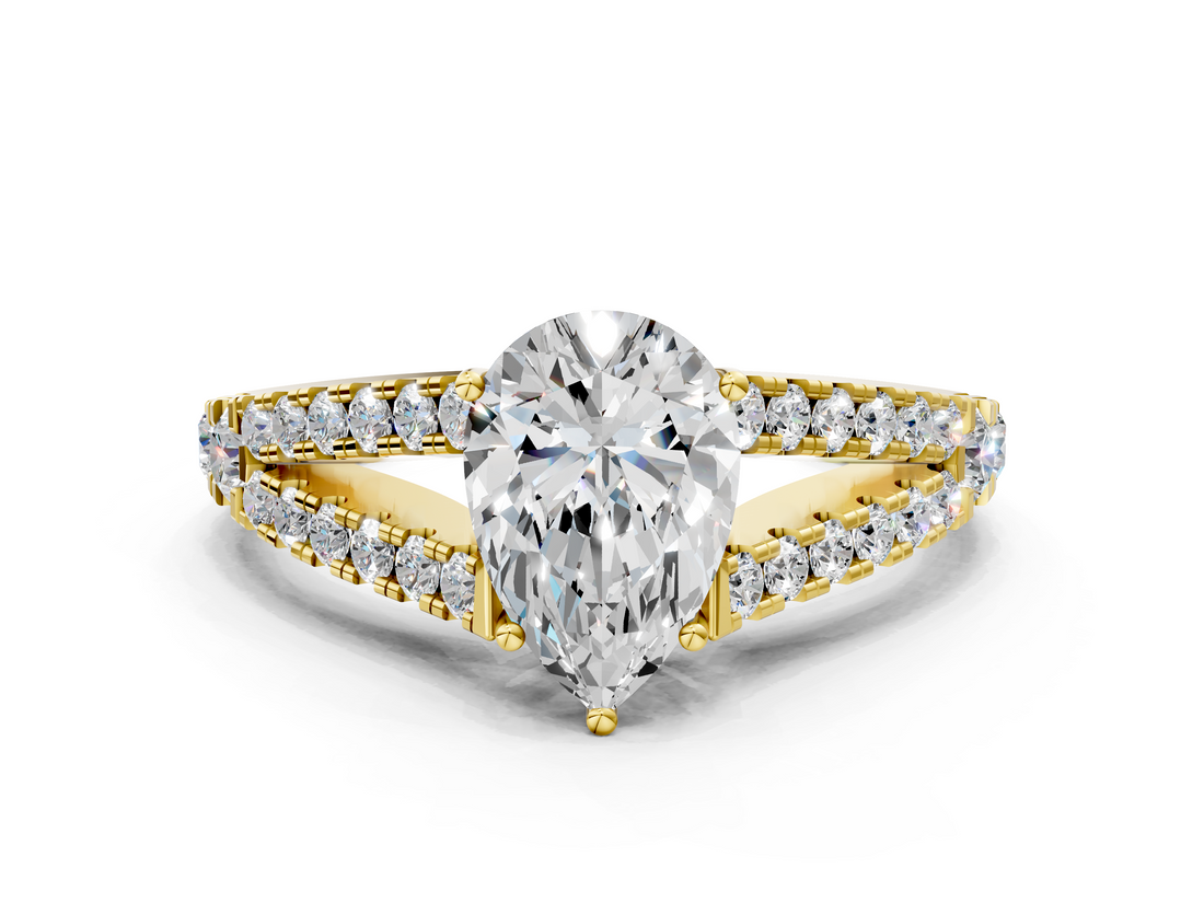 Yellow gold Pear Cut Split Shank Pave Diamond Engagement Ring with Four-Prong Setting_28