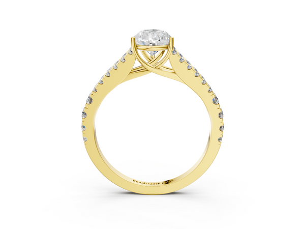 Yellow gold Pear Cut Split Shank Pave Diamond Engagement Ring with Four-Prong Setting