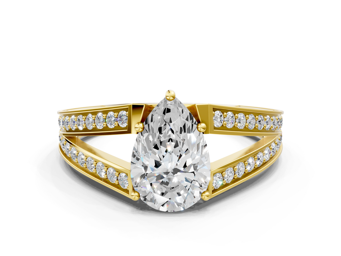 Yellow gold Pear Cut Split Shank Pave Diamond Ring with Four-Prong Setting_32