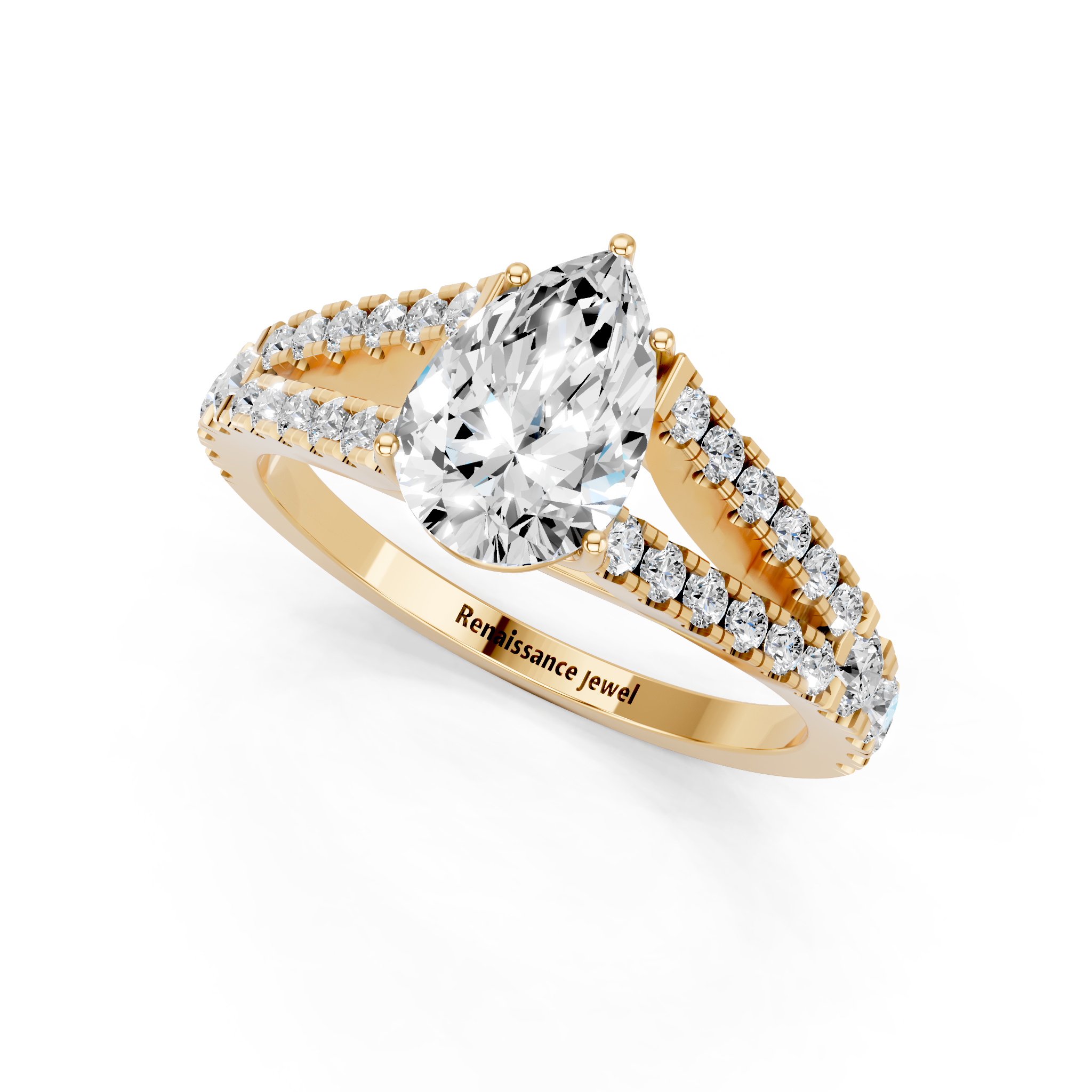 Yellow gold Pear Cut Split Shank Pave Engagement Ring with Four-Prong Setting_2