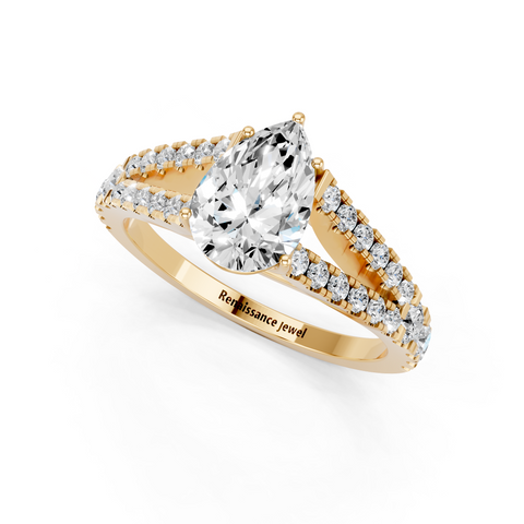 Yellow gold Pear Cut Split Shank Pave Engagement Ring with Four-Prong Setting_2
