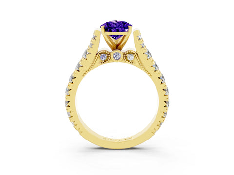 Yellow gold Pear Cut Tanzanite Classic Solitaire Ring with Pavé Band and Four-Prong Setting_3