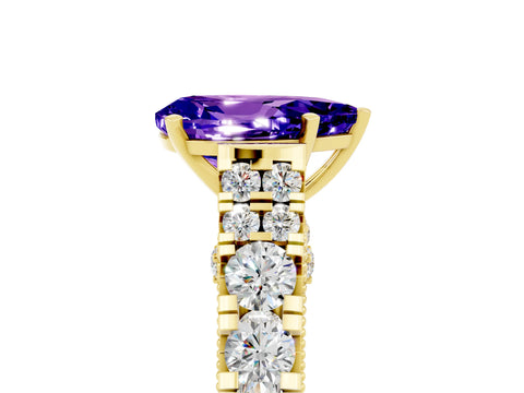 Yellow gold Pear Cut Tanzanite Classic Solitaire Ring with Pavé Band and Four-Prong Setting_5