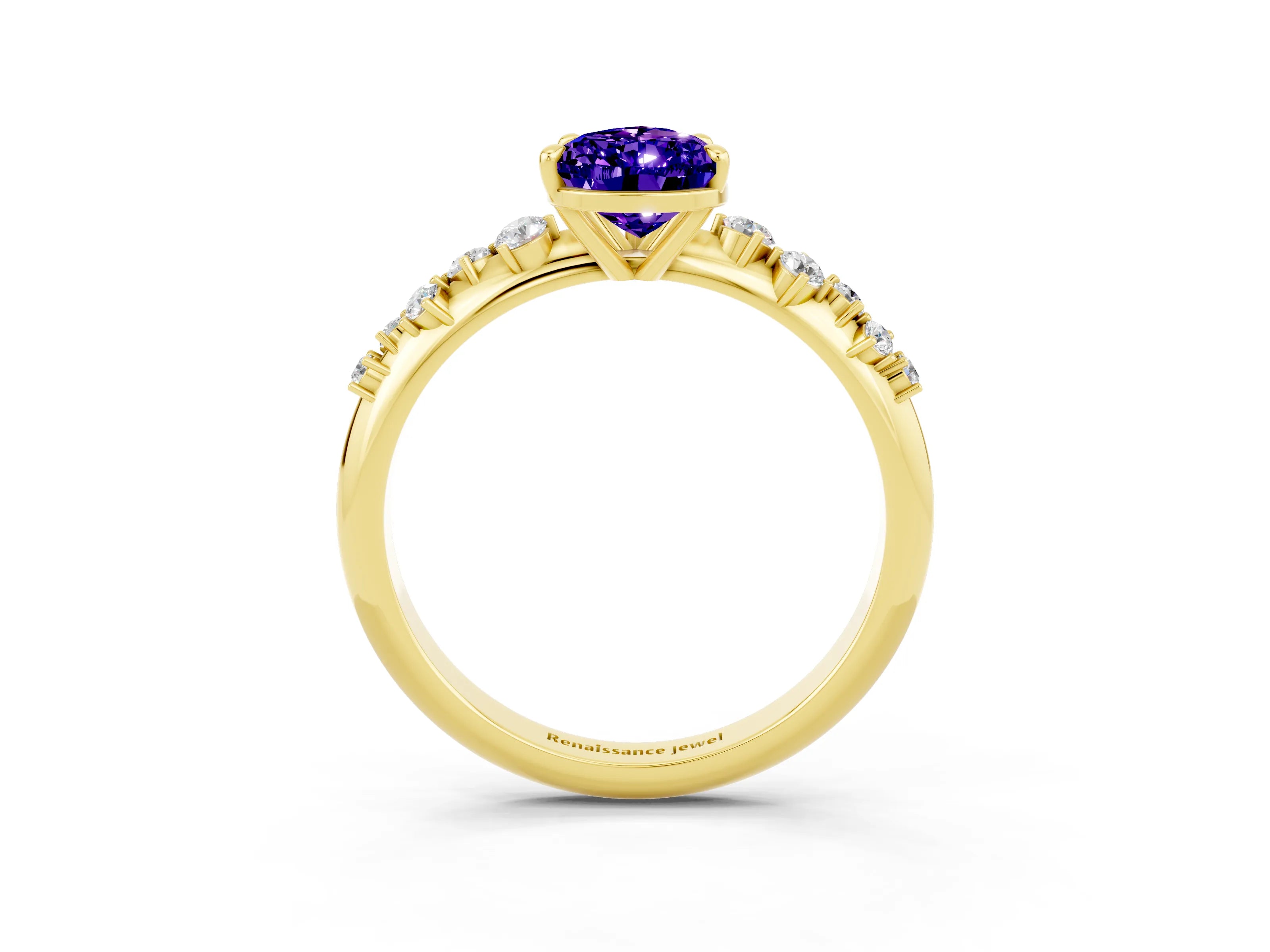 Yellow gold Pear Cut Tanzanite Cluster Side Stone Solitaire Ring with Prong Setting_27