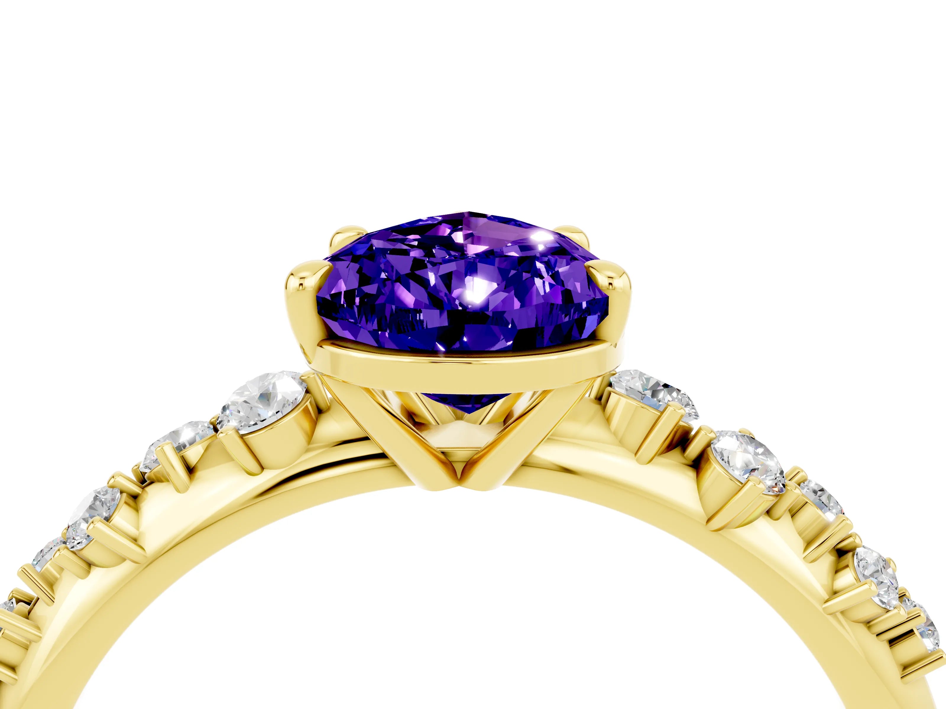 Yellow gold Pear Cut Tanzanite Cluster Side Stone Solitaire Ring with Prong Setting_28