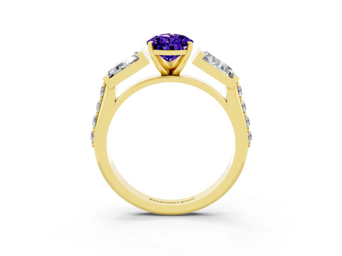 Yellow gold Pear Cut Tanzanite Engagement Ring with Baguette Side Stones and Channel Set Band_3