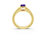 Yellow gold Pear Cut Tanzanite Engagement Ring with Milgrain Channel Set Band and Prong Setting_3