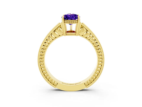 Yellow gold Pear Cut Tanzanite Engagement Ring with Milgrain Channel Set Band and Prong Setting_3