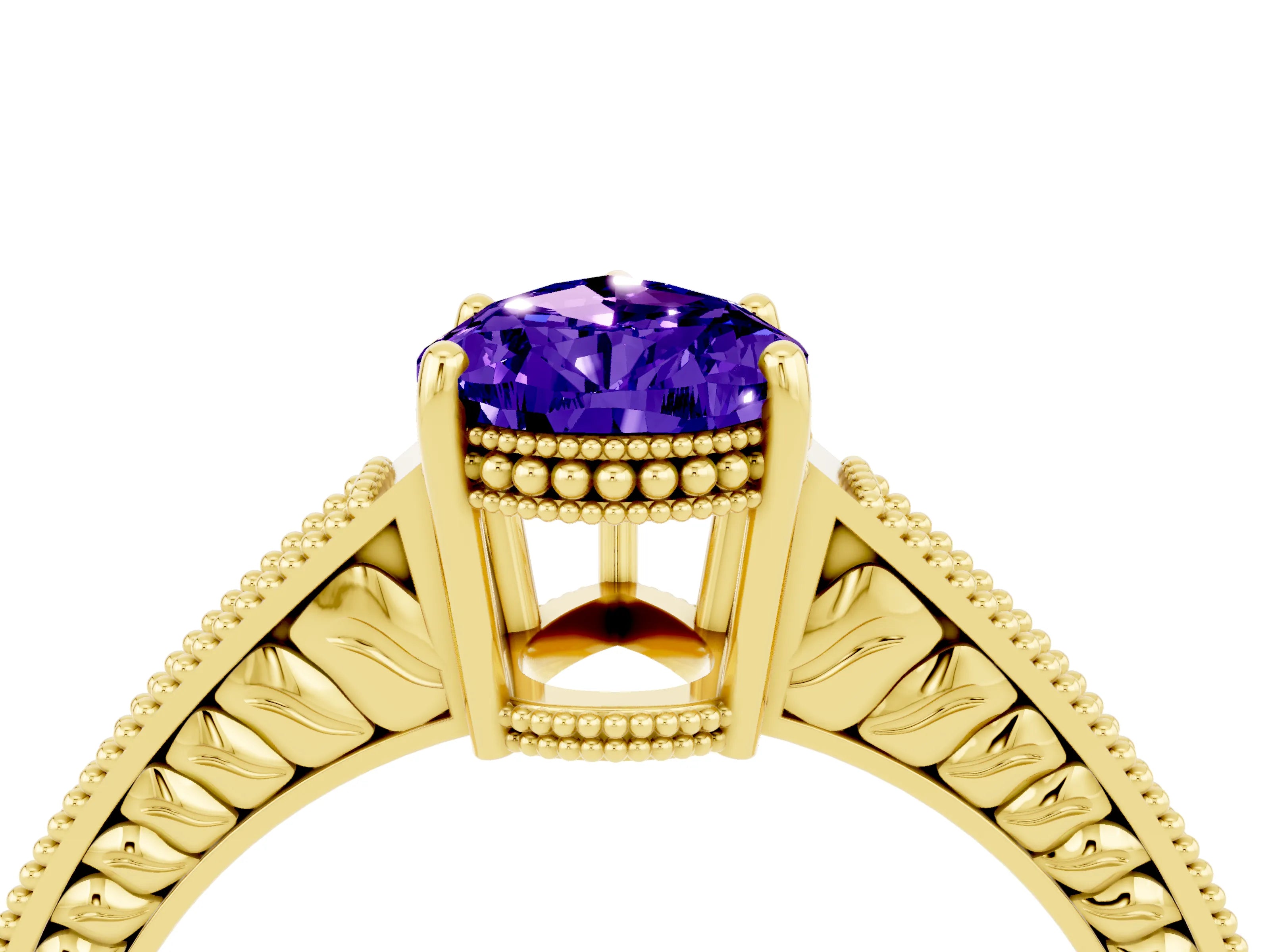 Yellow gold Pear Cut Tanzanite Engagement Ring with Milgrain Channel Set Band and Prong Setting_4